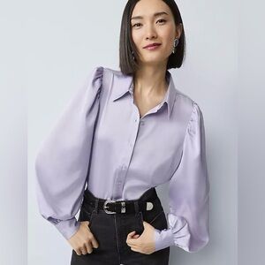Ann Taylor stain blouson sleeve blouse NWT lavender